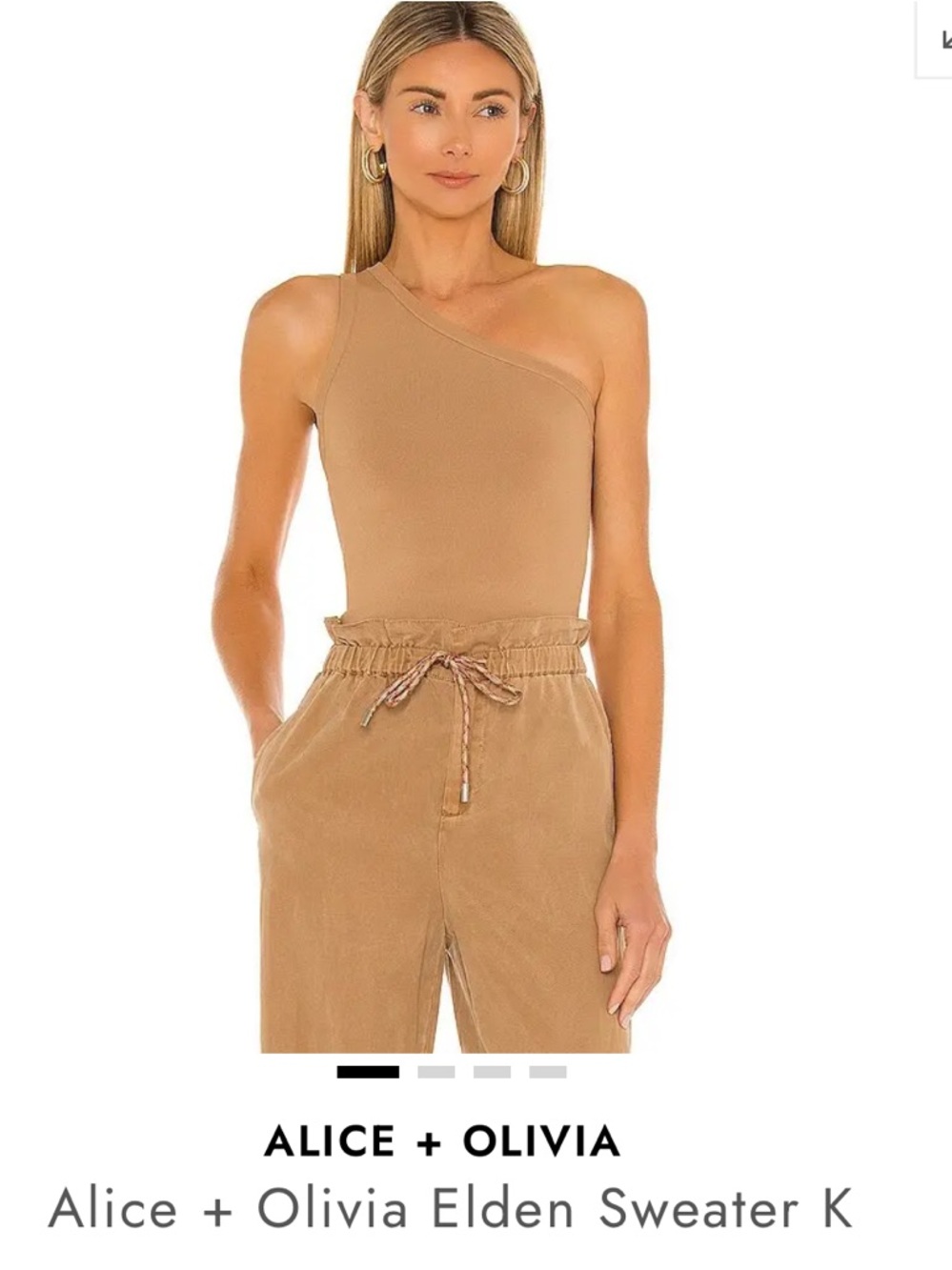 Alice + Olivia Elden Asymmetrical One-Shoulder Tank in Camel